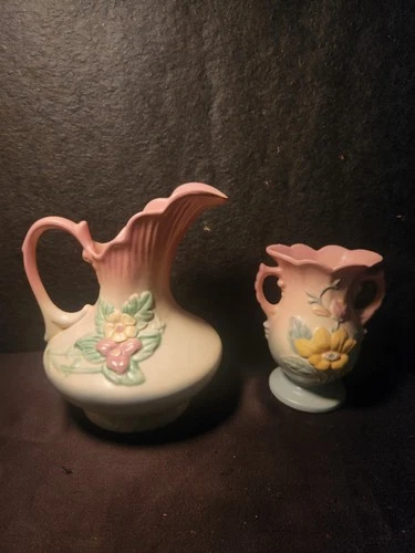 VINTAGE Set of 2 Hull Art Wildflower Pitcher & Vase Yellow Pink Blue Made in USA