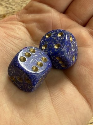CHX LE211 OOP CHESSEX D6 16mm PAIR Speckled Pluto Rpg Ad&d dice GOLD Pips