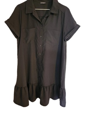 madison Short dress/Long medium shirt Black Ruffle Bottom Botton Up Loose Fit