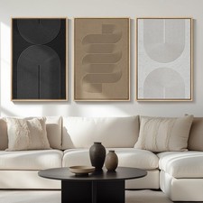 Large Framed Boho Modern Neutral Abstract Wall Art for Living Room, 3 Piece B...