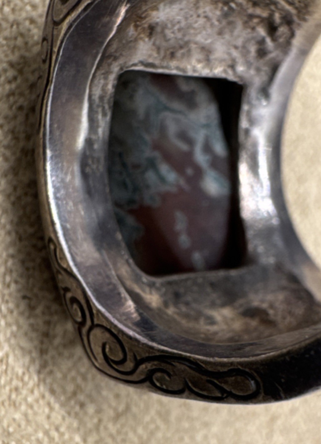 Vintage Silver Band Ring with Rectangular stone S… - image 6