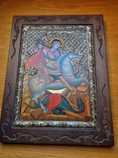 Icona di San Giorgio del Vittorio in cornice argento 950