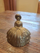 Vintage Brass Figural Bell Victorian  Southern Belle Woman Dressed