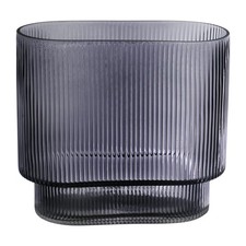 INNA-Glas Ovale Glas Tischvase Maricel mit Rillen, grau-klar, 18x10x20 cm
