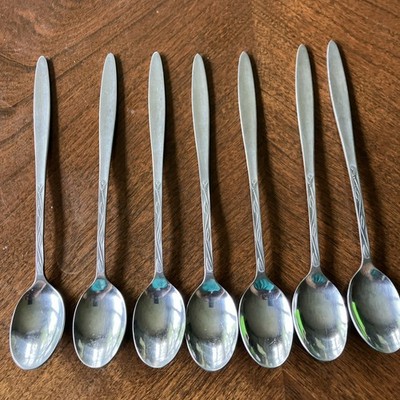 Amefa Tulip Time Stainless Iced Tea Spoons 7 3/8  Holland Lot Of 7