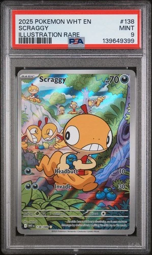 2025 POKEMON WHT EN-WHITE FLARE ILLUSTRATION RARE #138 SCRAGGY PSA 9