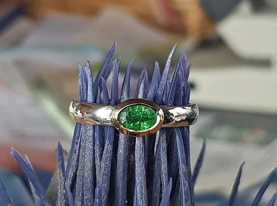 SCHMUCK-STCK RING SILBER grün Tsavorit NEU 55 17,5 facettiert vergoldet Hochglan - Bild 1 von 4