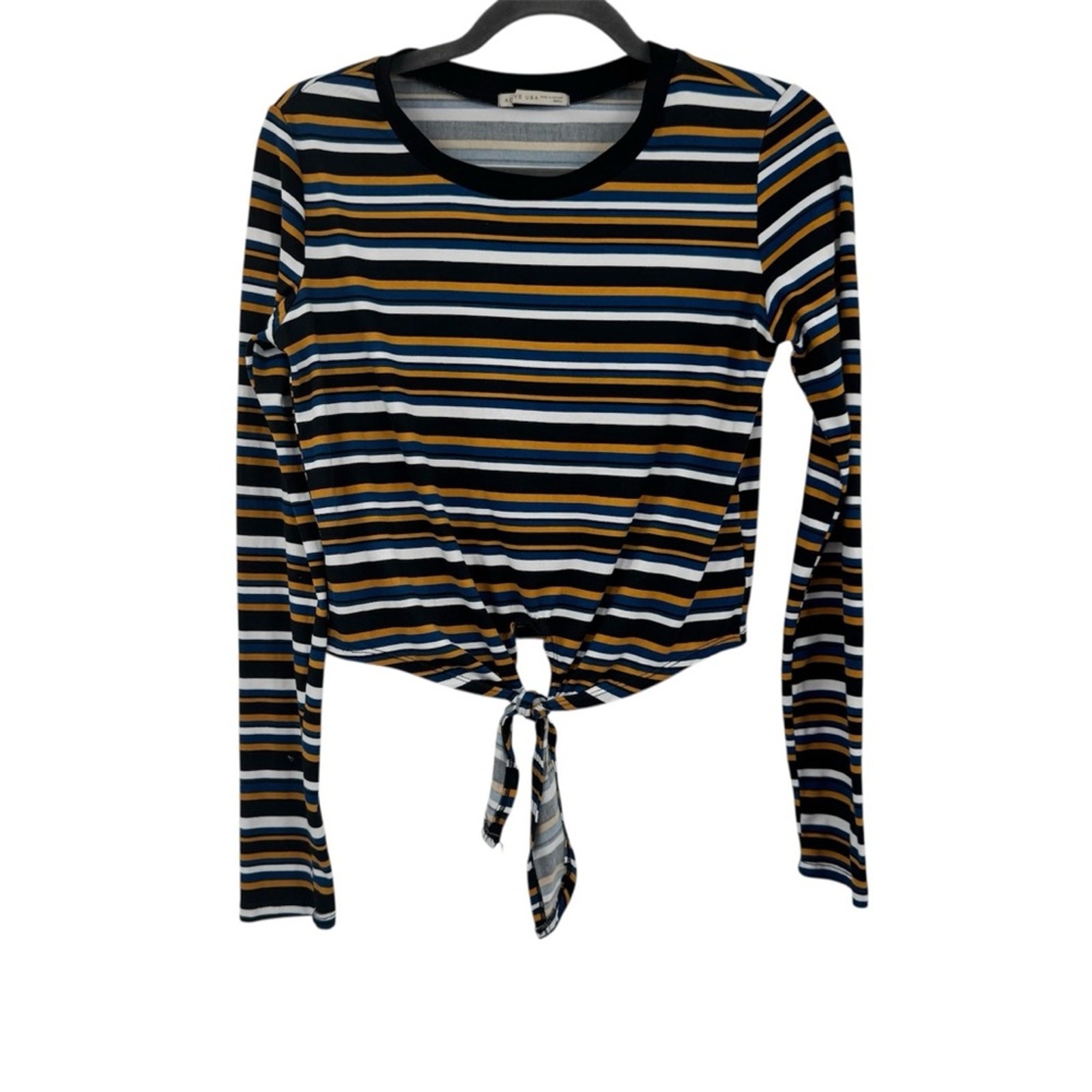 Active USA Basic Multicolor Stripe Tie Front Crew… - image 1