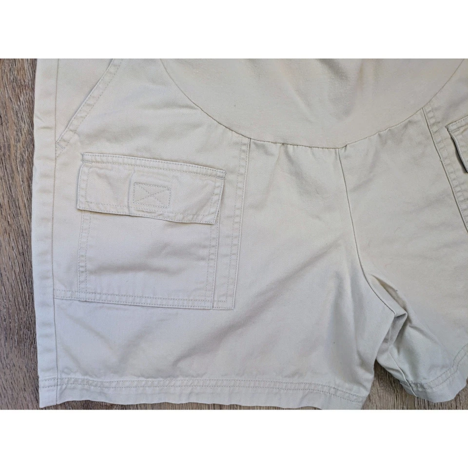 Motherhood Maternity Cargo Shorts Medium Tan Cotton Chino High Rise Elastic - Image 4 of 4