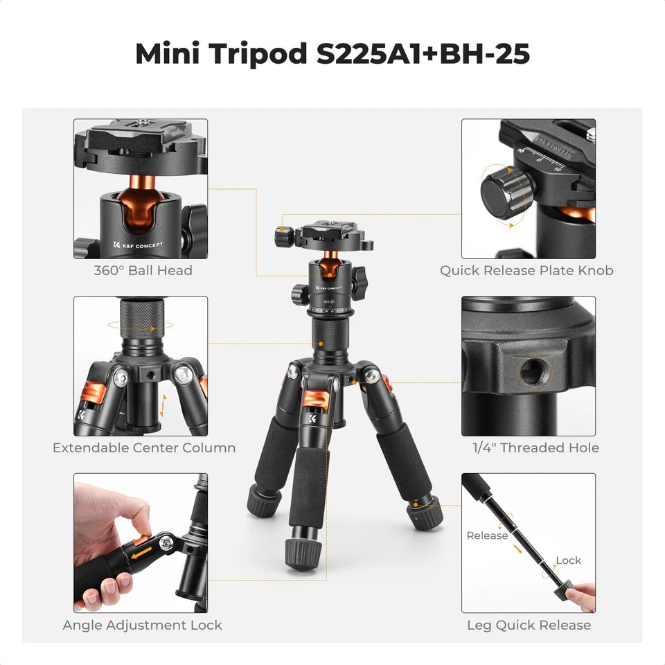 K&F Concept 52cm Mini Desktop Tripod with 360° Ball Head for Camera 6 KG Load - Image 3 of 4