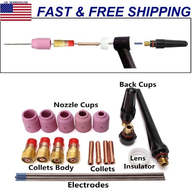 21Pcs TIG Welding Torch Stubby Gas Lens Cup Kit for Tig WP-17//18//26 Series