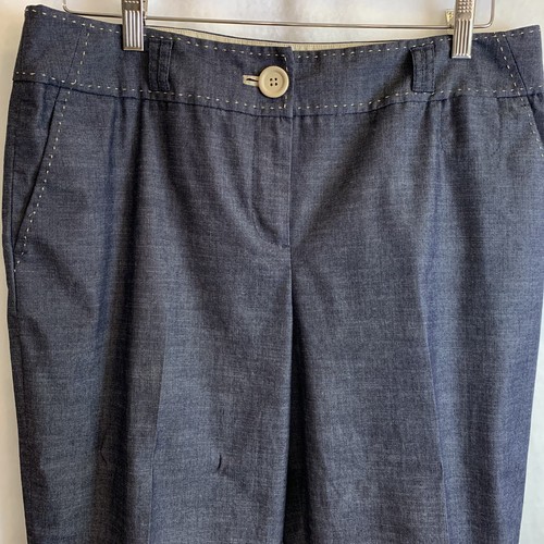 Ann Taylor Loft Size 12 Denim Blue Cropped Pants with Beige Stitching Pre Owned - Picture 2 of 12