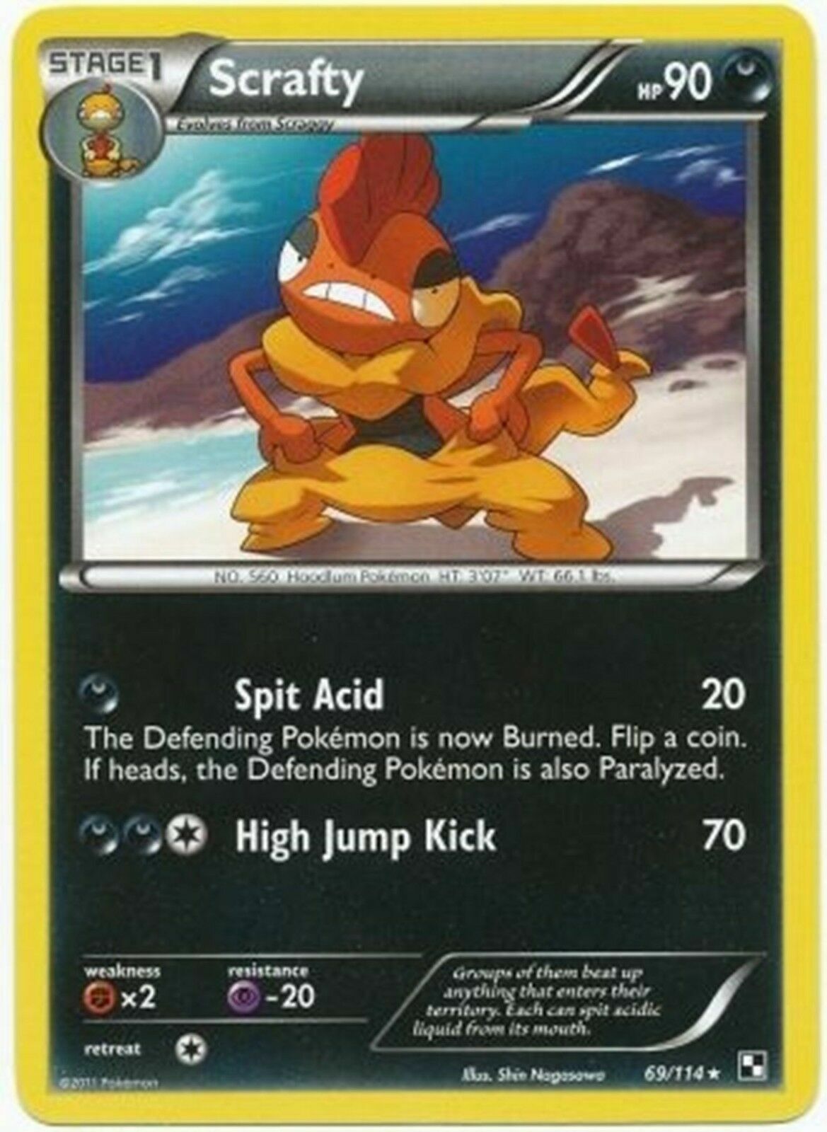 Scrafty 69/114 Black & White Rare Near Mint Pokemon DNA GAMES
