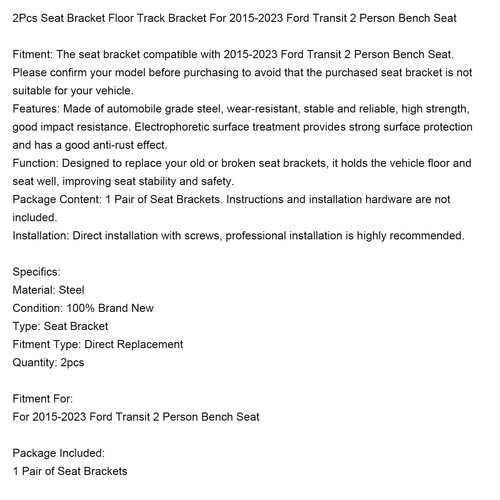 Seat Bracket Floor Track Bracket Per 15-2023 Ford Transit 2 Person Bench Seat Y1 - Picture 9 of 12