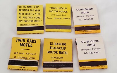 Vintage Matchbooks ''Best Western'' Motels lot of 6 different states/cities