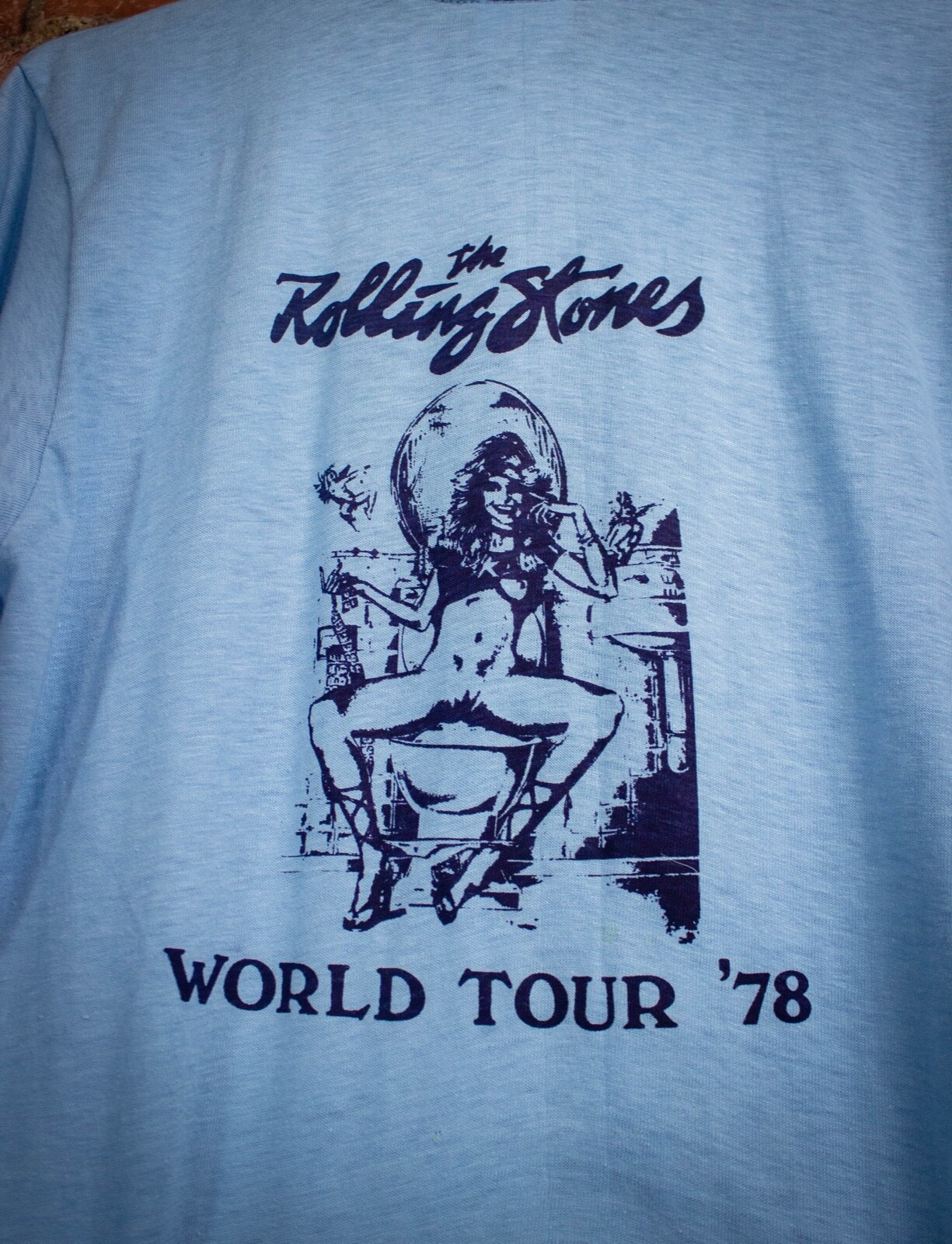 Vintage Rolling Stones World Tour Concert Pocket T Shirt 1978 Light Blue Medium image 3
