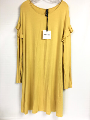 Agnes Dora T Shirt Dress Womens XXL Mustard Gold Jersey Knit Ruffle | eBay