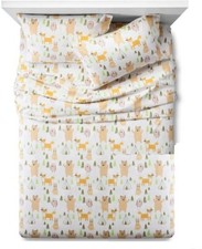 Pillowfort Woodland Whimsy Sheet Set Full, Green White Yellow 