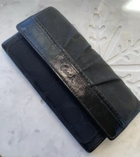 Coach Envelope Wallet Black Canvas Logo Leather Trim Y2K Vintage Large Pleated