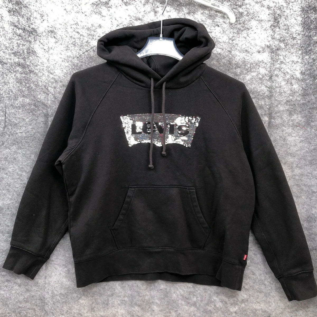 Levis Hoodie Womens Large Black Embellished Logo Sequins Pullover