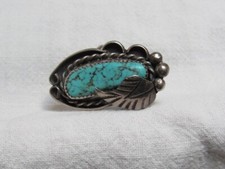 Vintage Native American Turquoise Ring Sterling Silver Leaf Sz. 7-3/4-8
