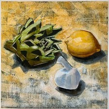 Still Life Impressionist Artichoke Lemon Garlic Original Oil Painting A McLaren
