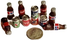 Barbi Dollhouse Miniature Drinks Mini Coke Pepsi Sodas Bottles Cans Lot     11pc