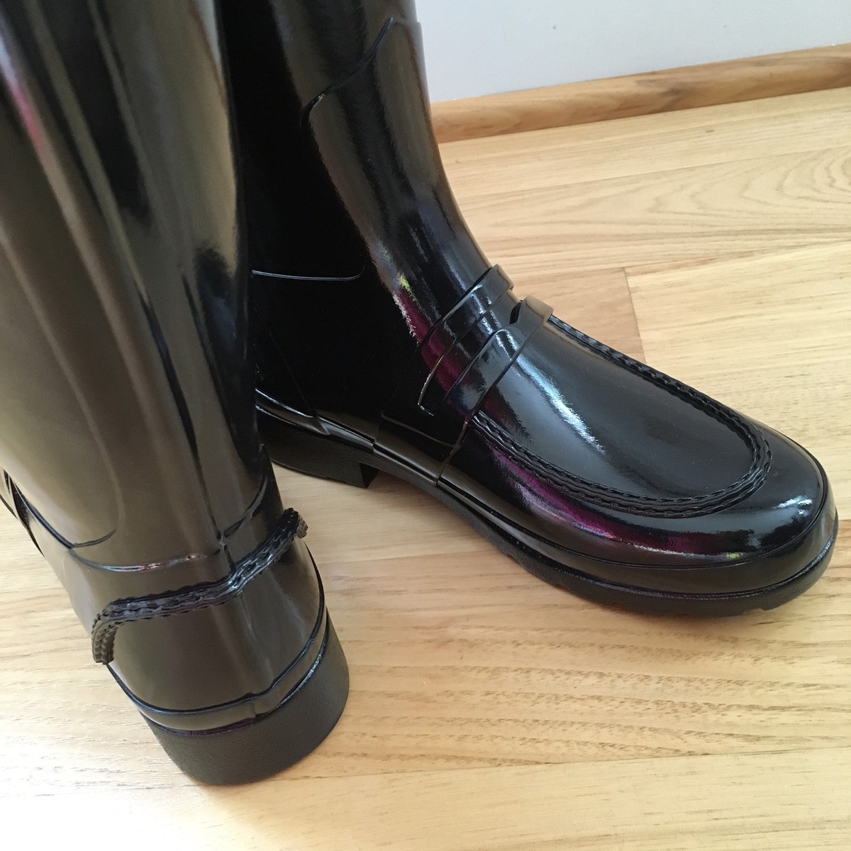 Tall Glossy Hunter Boots Black Size 5 NWOT | eBay