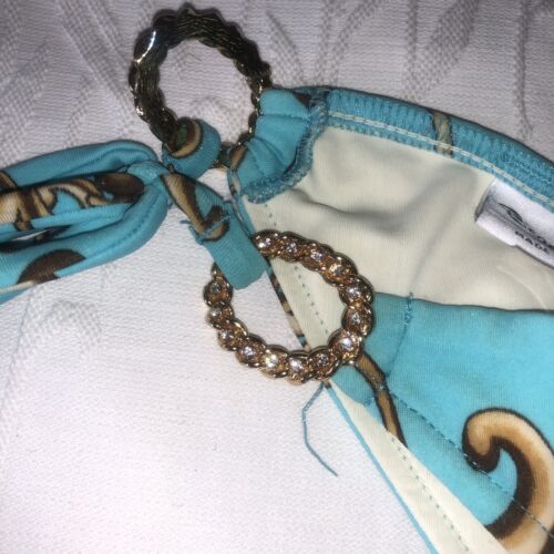 BEACH BUNNY SIZE SMALL TURQUOISE BIKINI BOTTOMS W GOLD/CRYSTAL HARDWARE 1 OF 500