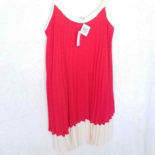 One One Six rot & cremefarbene Größe Medium Colorblock plissierte Schaufel Ausschnitt Midi Kleid neu mit Etikett - Bild 6 von 10