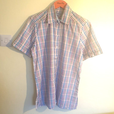 James Meade Kurzarm Bluse Hemd Gr. 12 Kariert Blau Rosa Neu