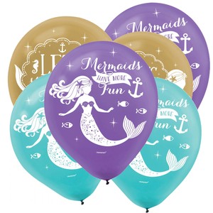 Mermaid Party Decorations Balloons X 6 Purple Green Gold