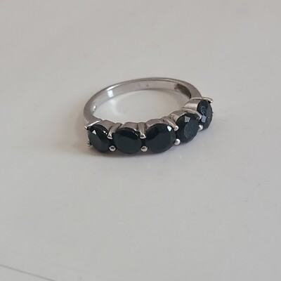 DESIGNER VS STERLING SILVER DARK FACETED STONES RING SZ 7 925