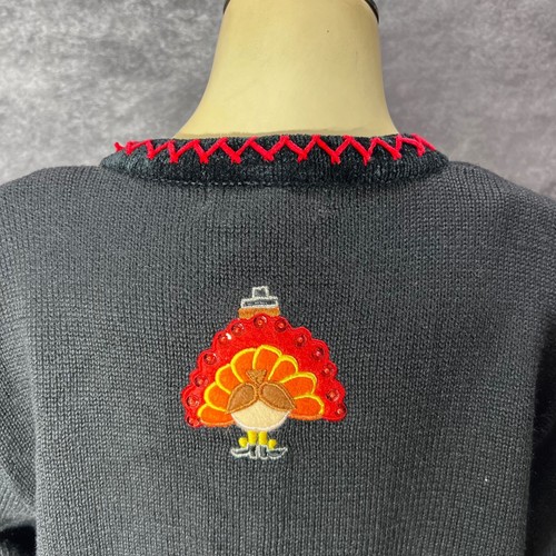 Vtg Jack B Quick Thanksgiving Cardigan Womens L Turkey Pilgrim Native American - Picture 12 of 14
