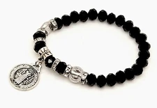 boho Black Glass Bead silver color catholic charm Stretch fashion Bracelet #3
