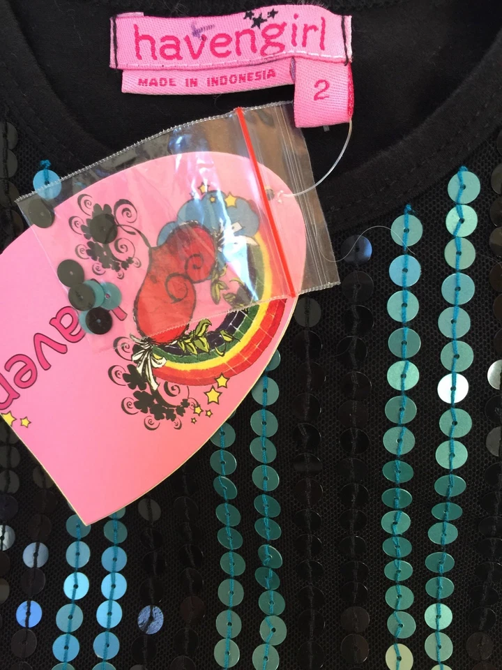 $68 Новый HAVENGIRL девочек блестки сетки платье черный Aqua полоски без рукавов 2T - Изображение 2 из 4