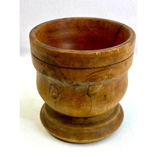Primitive Mortar Herb Wood Antuque Hand Turned Lovely Patina & Color 4"