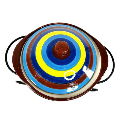 Temptations 9 Oz Individual Oval Casserole & Lid Metal Stand Old World Cranberry - Picture 2 of 8