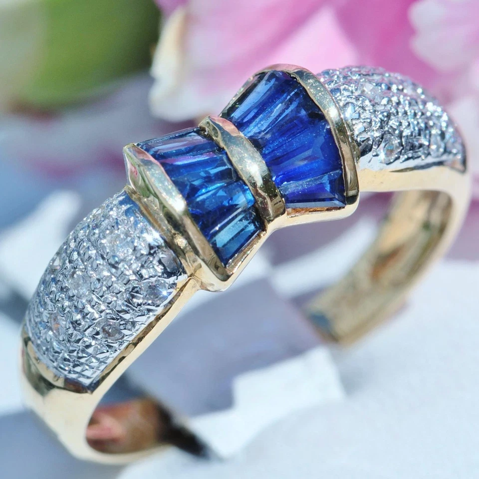 Anillo oro 18k 750 multitono talla 7 0,70ct diamante zafiro natural tratado 2,65g Foto 2 de 4