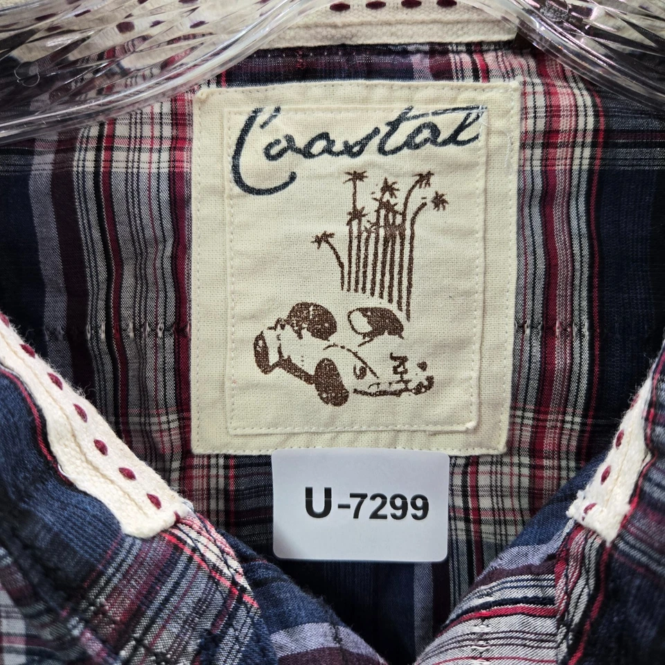 Costal Men Button Up Shirt XL Blue Plaid Western Pearl Snap Pockets Long Sleeve - Image 2 of 4