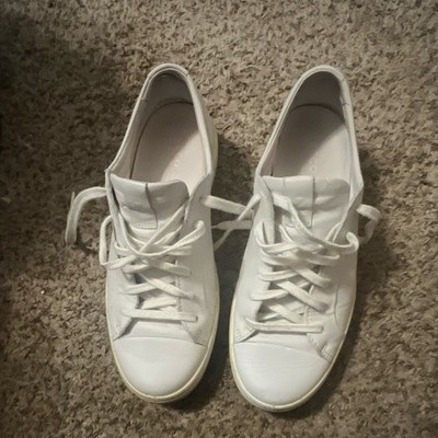 ECCO Men s White Leather Lace-Up Sneakers, Round Toe Rubber Outsole