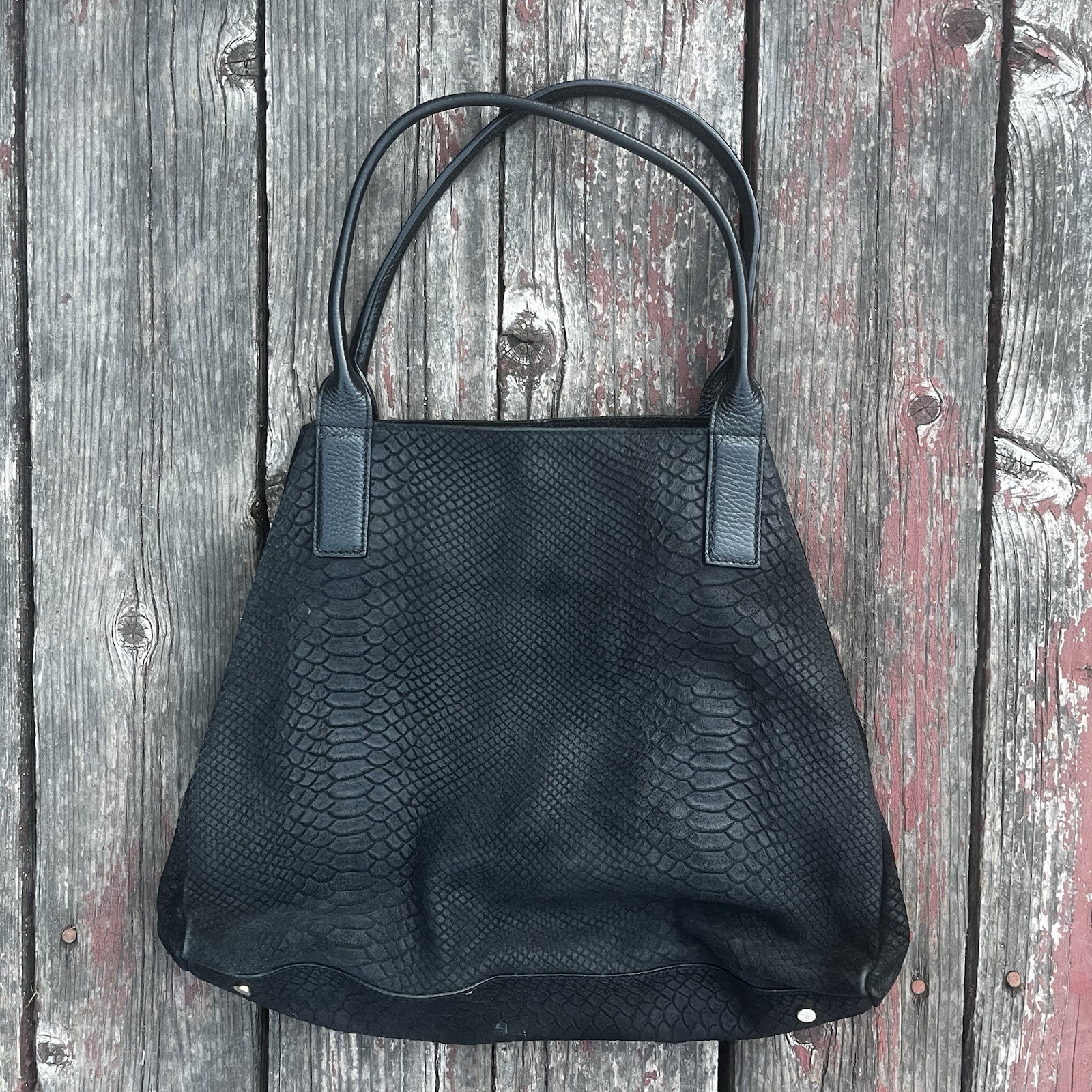 J Mclaughlin Python Embossed Suede Shopper Tote B… - image 1