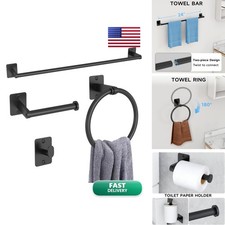 KLJKPA Matte Black Bathroom Accessories Set 4 Pieces 24 inch Towel Bar Hooks TP