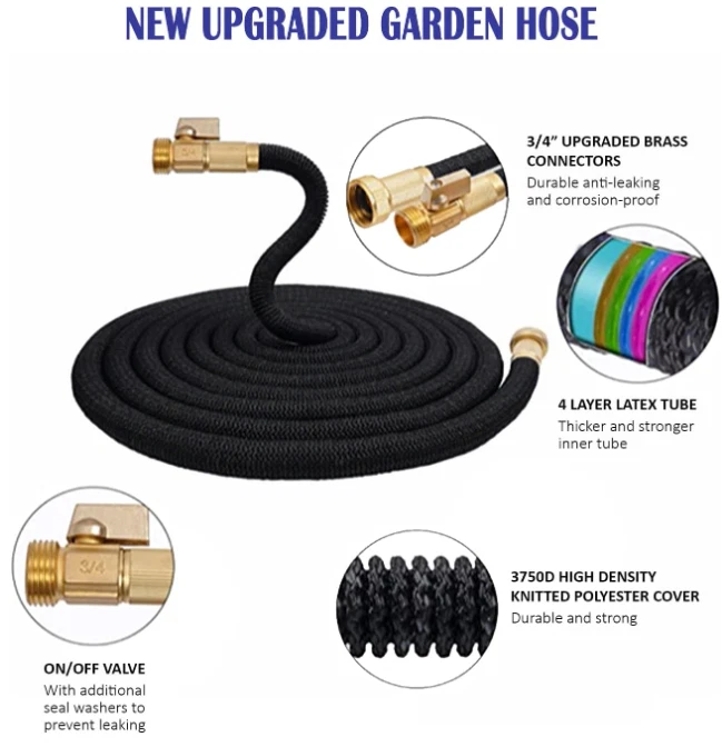 Manguera expandible 75 ft 3750D con conectores de latón y boquilla 10 modos Foto 2 de 3