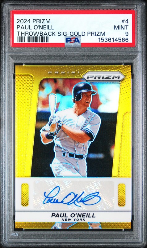 2024 PANINI PRIZM THROWBACK SIGNATURES GOLD PRIZM #4 PAUL O'NEILL 8/10 PSA 9