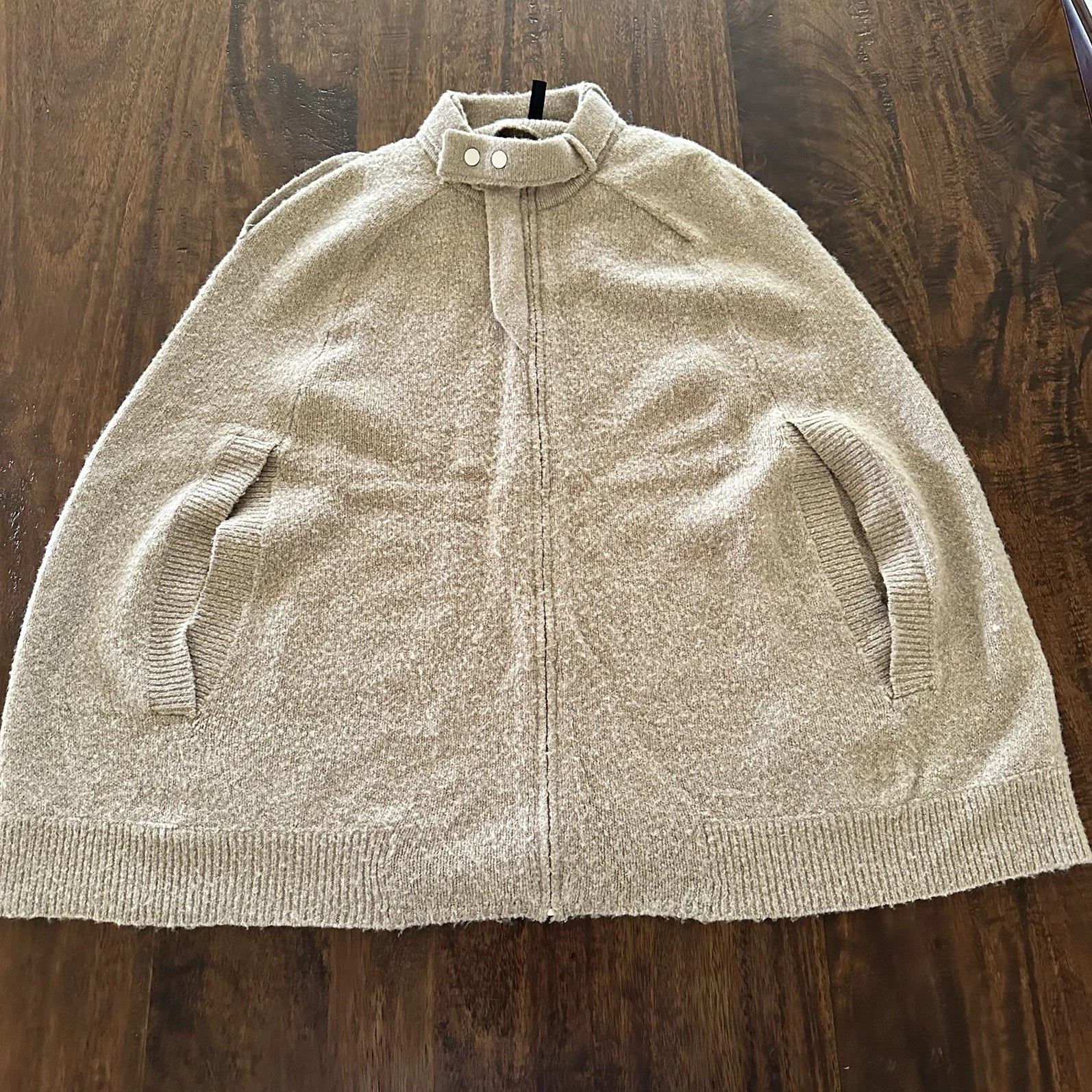 BCBG Max Azria O/S Oversized Poncho Cape Cocoon Wool Blend Heather Camel