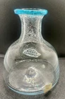 Vintage Blenko Handcrafted Crackle Glass Bud Vase Blue Rim 5”