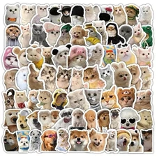 50Pcs Random Funny Cat Meme and Dog Stickers Cute Decals for Laptop Journal