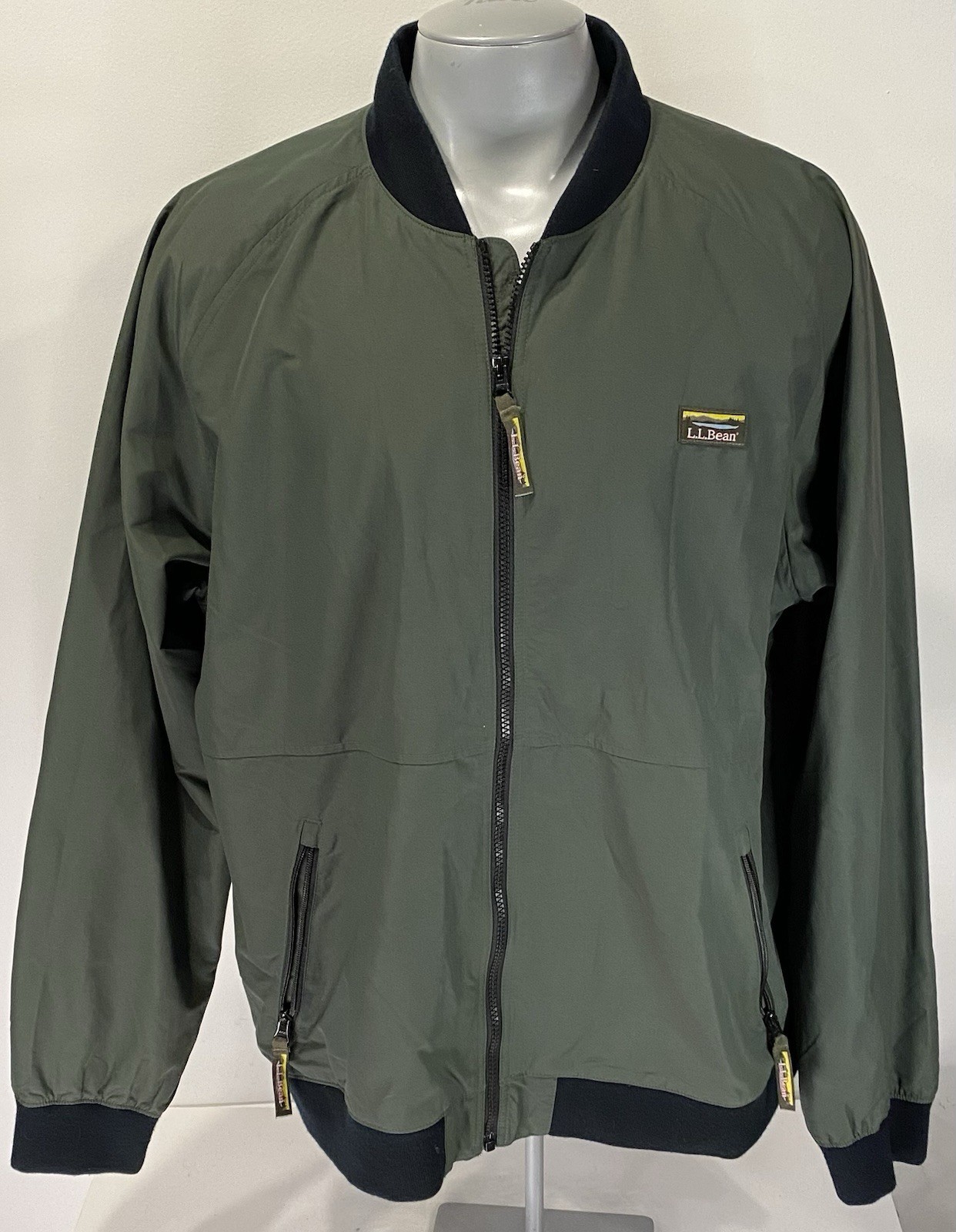 LL Bean Mens 3 Season XXXL Bomber Jacket Full Zip Green w/ Black Trim 515868