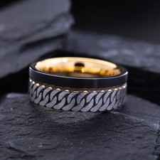 8mm Rose Gold Plated and Black Tungsten Carbide Ring with Engraved Celtic Braid
